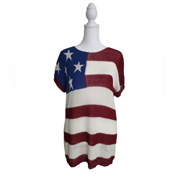 Bibi American Flag Patriotic Knit Top Size Small - Picture 1 of 5